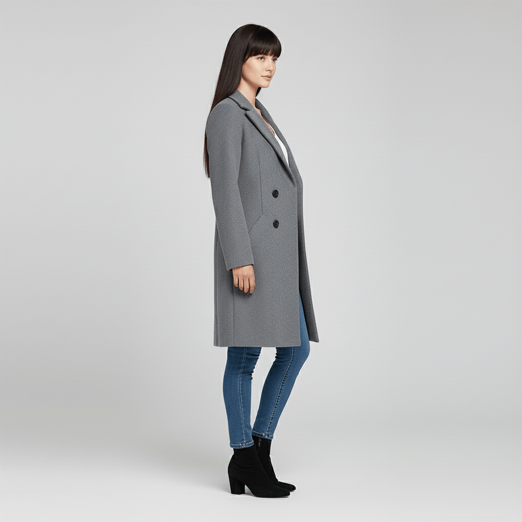 Prachtig getailleerde damesjas Kiara, een elegante lange mantel voor vrouwenkleding.