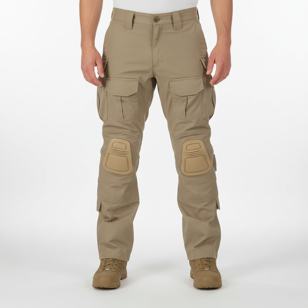Functionele heren tactische broek, ideaal voor militair, outdoor en werk, inclusief kniebeschermers.