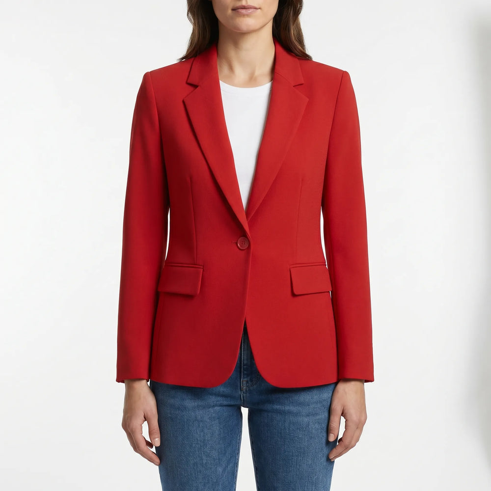 Moderne damesblazer met strakke pasvorm en één stijlvolle knoop, perfect voor kantoorkleding.
