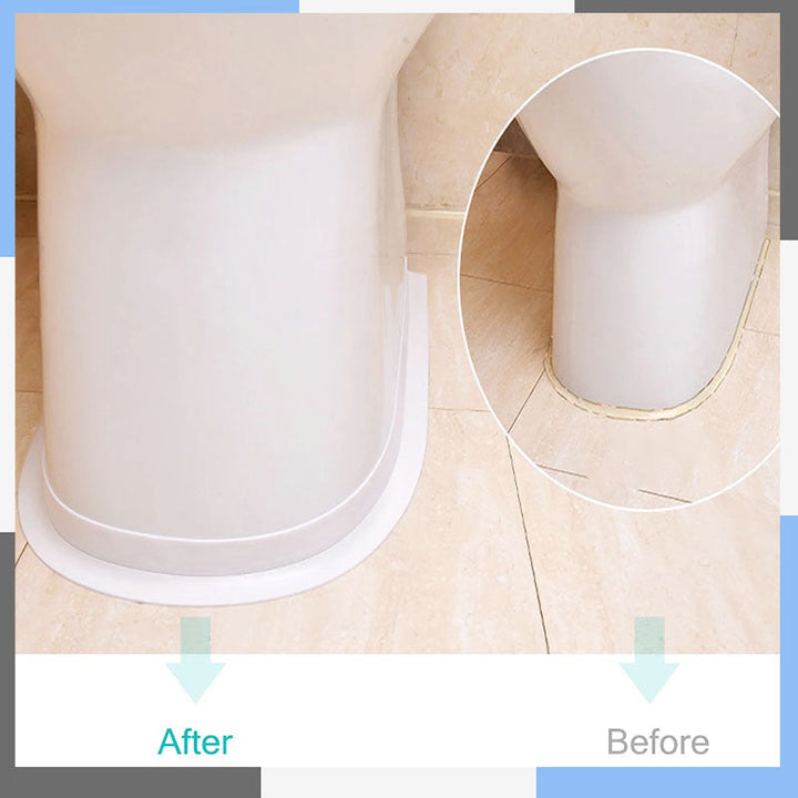 Witte pvc afdichtingstape voor strakke, waterdichte kitranden in de badkamer. Voorkomt schimmel, doe-het-zelf.