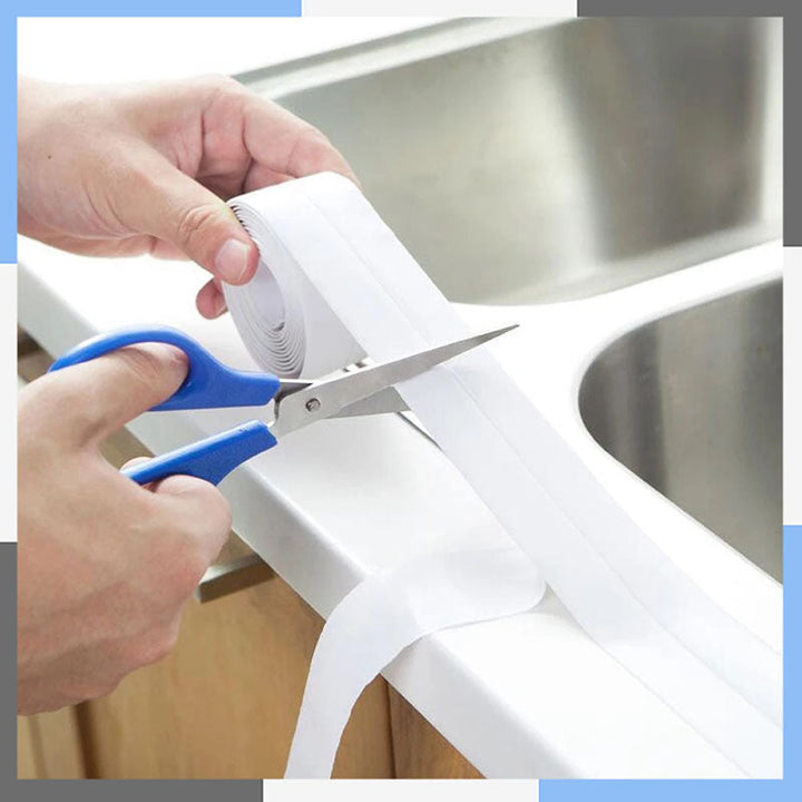Gemakkelijk aan te brengen afdichtingstape voor snelle renovatie van kitranden. Waterdicht in badkamer en keuken.