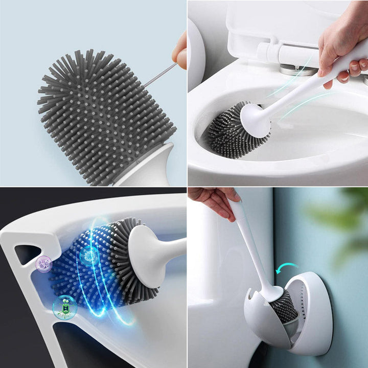 Vlekkeloos schone toiletpot met deze flexibele siliconen borstel en zijn hygiënische houder.