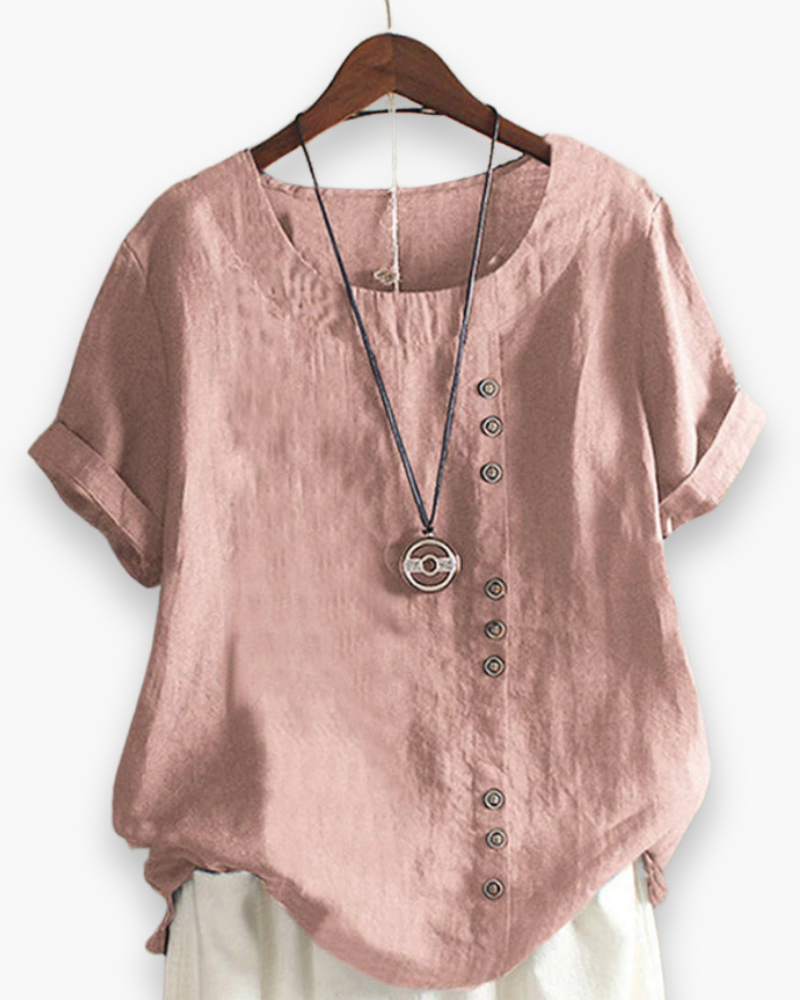 Dames luchtige zomerblouse in elegante stijl, perfect voor comfortabele zomerdagen. Losvallend model.