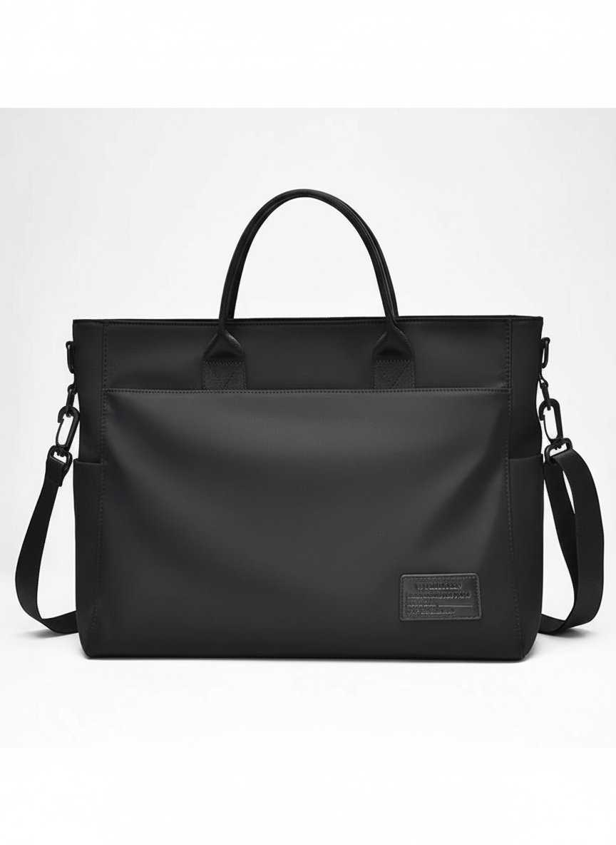 Duurzame zwarte laptoptas met beschermende hoes, ideaal voor laptops, veilig voor kantoor en studie.