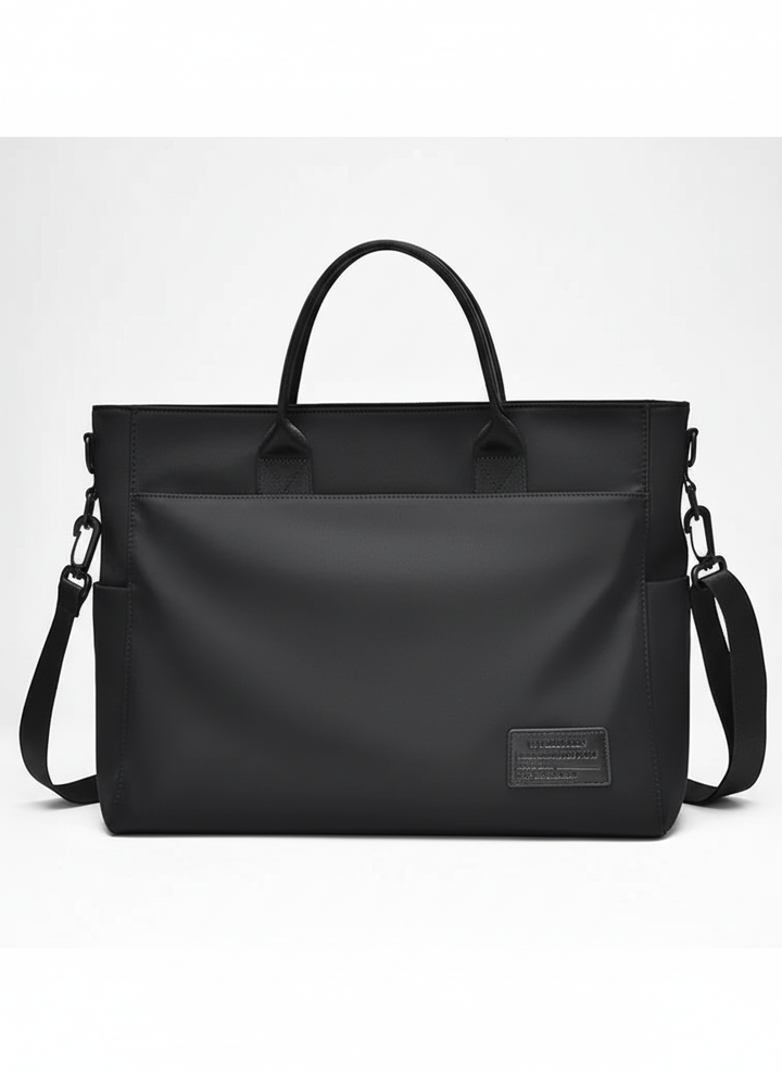 Duurzame zwarte laptoptas met beschermende hoes, ideaal voor laptops, veilig voor kantoor en studie.
