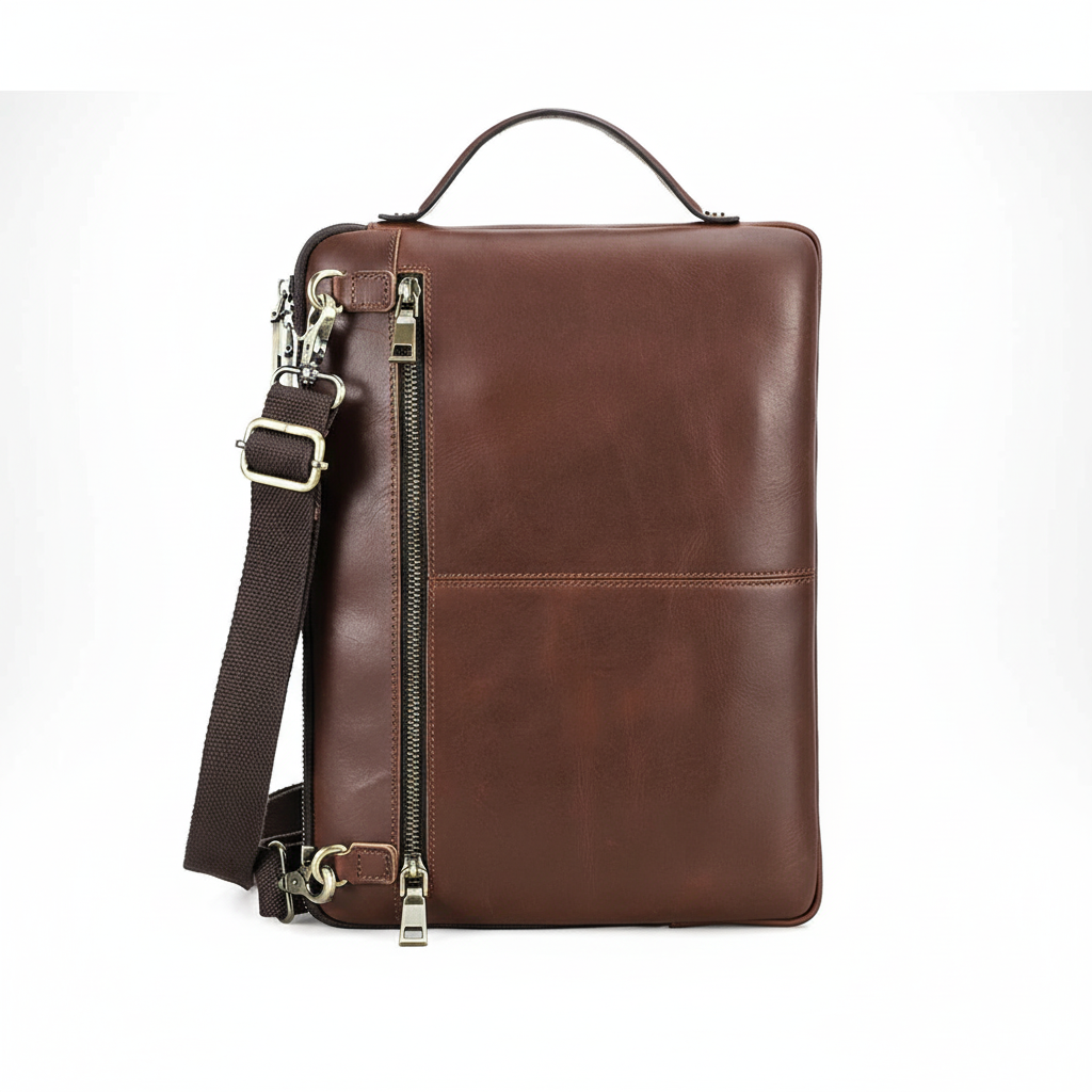 Professionele leren aktetas, unisex design, ruim compartiment voor laptop en documenten, perfect voor kantoor.