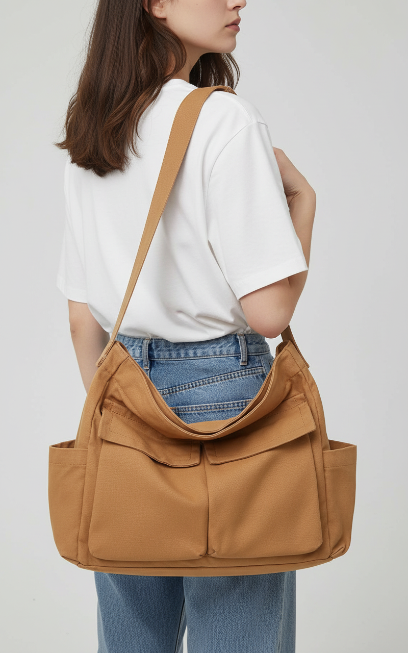 Bruine crossbody tas, een praktische unisex schoudertas met organizer voor dagelijks gebruik.