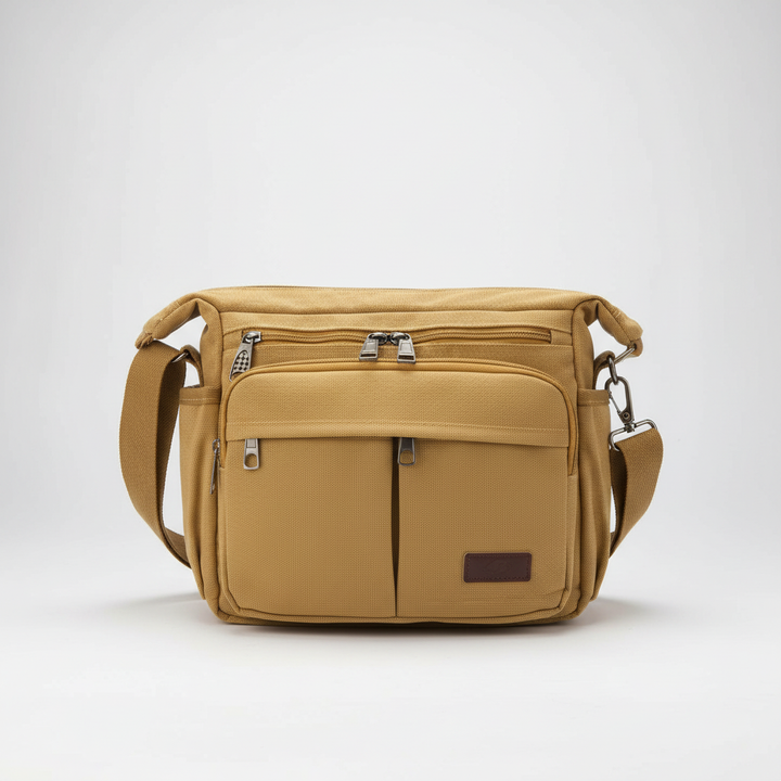 Zwarte unisex messenger schoudertas met RFID-blokkering, perfect voor reizen en bescherming van je pasjes.