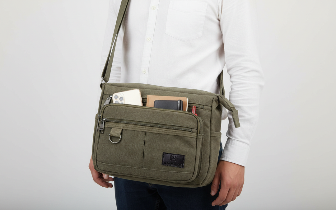 Handige unisex schoudertas van canvas, perfect voor werk, reizen en dagelijks gebruik met RFID-bescherming.