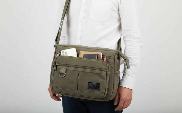 Handige unisex schoudertas van canvas, perfect voor werk, reizen en dagelijks gebruik met RFID-bescherming.