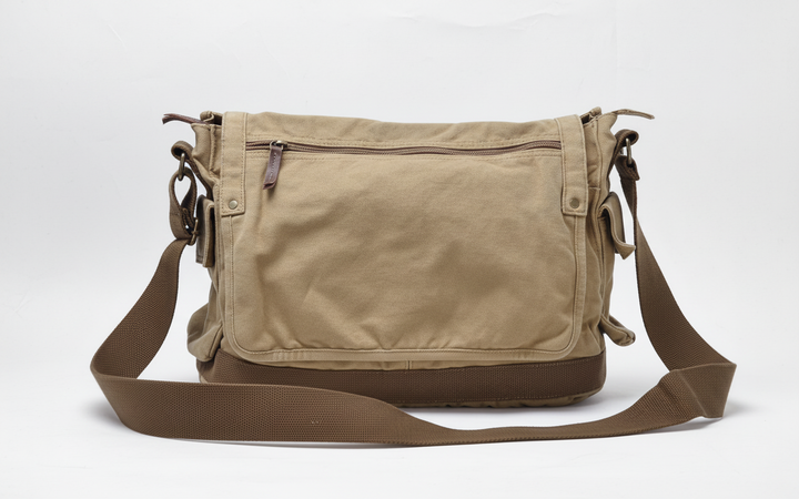 Duurzame unisex schooltas of reistas van waterafstotend zeildoek met ruim laptopvak en verstelbare band.