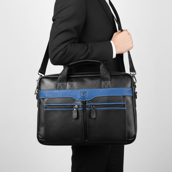 Comfortabele leren schoudertas, professionele aktetas voor laptop. Geschikt voor dagelijks werkverkeer en kantoor.