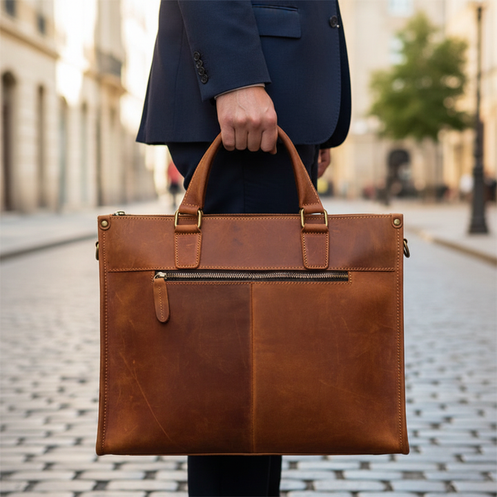 Stijlvolle vintage leren laptoptas voor heren. Perfecte zakelijke aktetas en schoudertas voor werk.