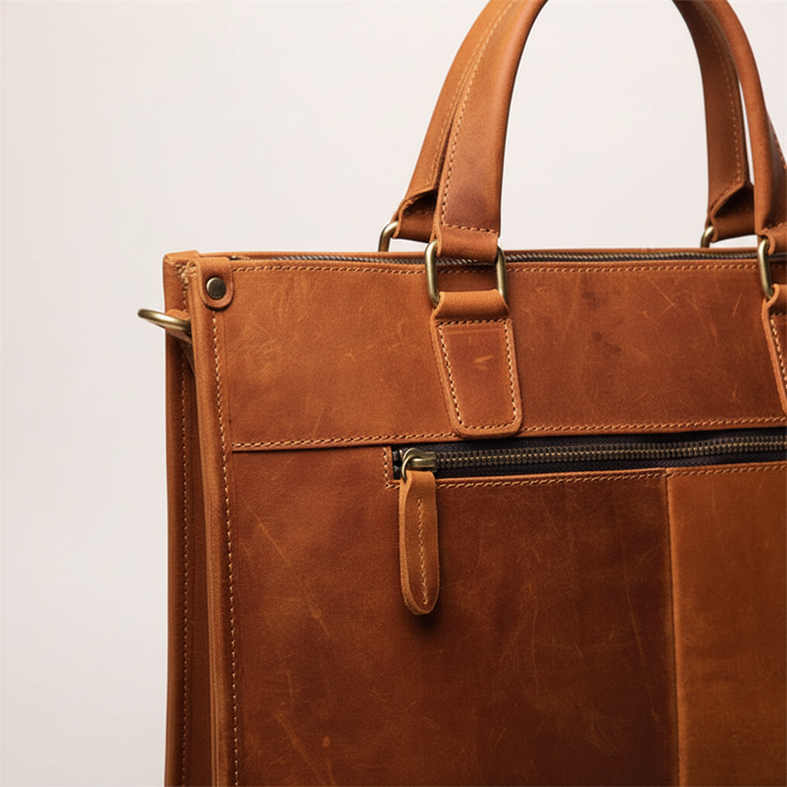 Heren schoudertas: een elegante, vintage leren laptoptas voor mannen. Geschikt als aktetas en reistas.