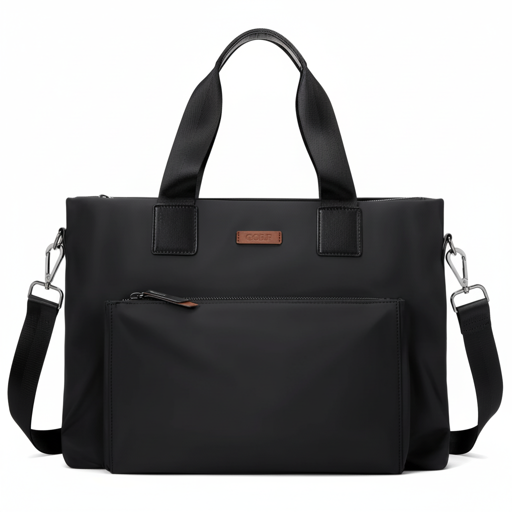 Ruime zwarte/grijze laptoptas, ontworpen voor comfort en organisatie van je werkspullen.