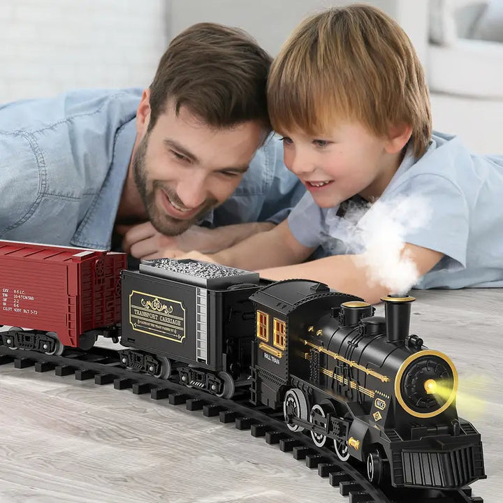 Gedetailleerde elektrische batterijtrein uit de interactieve kindertreinset, perfect jongens- en meisjesspeelgoed.
