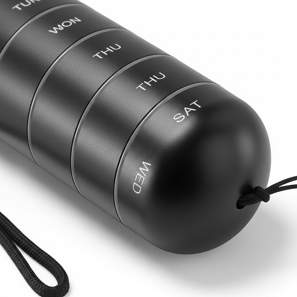 Compacte aluminium pillendoos, perfect voor het opbergen van medicijnen, overzichtelijk en handig.