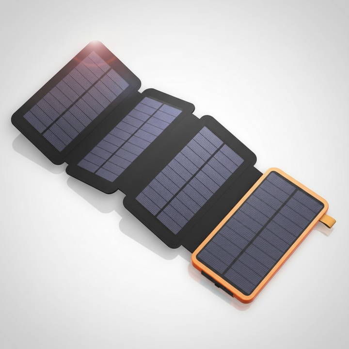 Compacte SunChargeo zonne-powerbank, onmisbaar gadget voor noodsituaties en kamperen, laadt snel telefoons op.