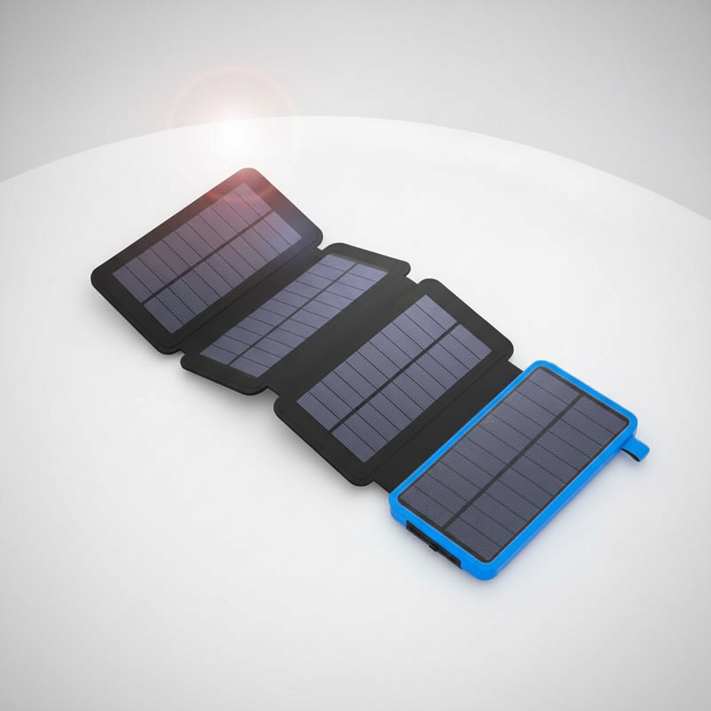 Unisex zonne-powerbank met zaklamp functie, duurzame draagbare oplader voor telefoon, kamperen en buiten gebruik.