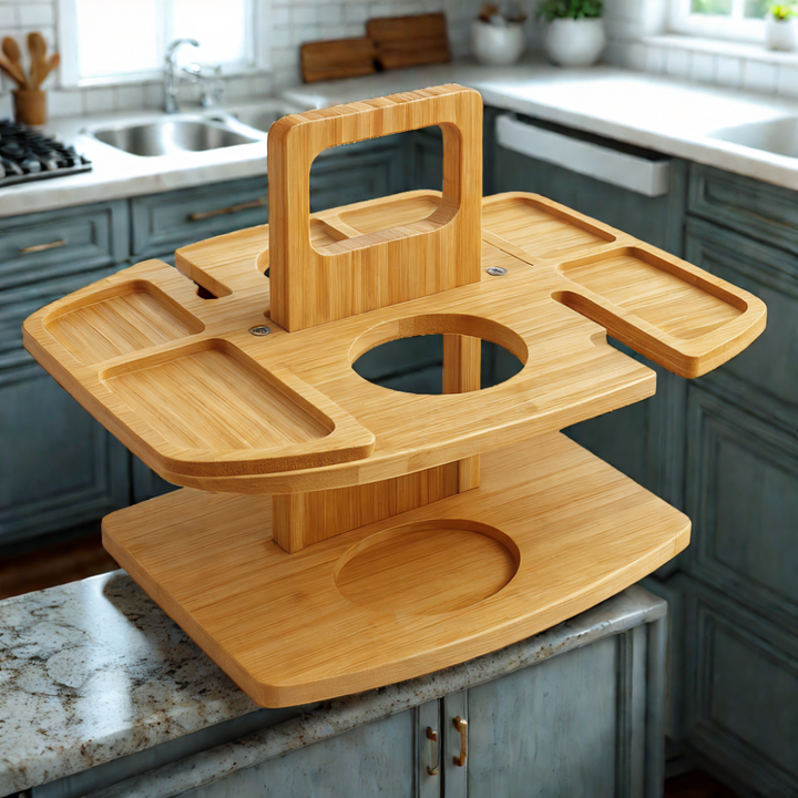 Compacte houten picknick wijntafel voor tuin, park of strand. Geniet van buitenleven met deze draagbare tafel.