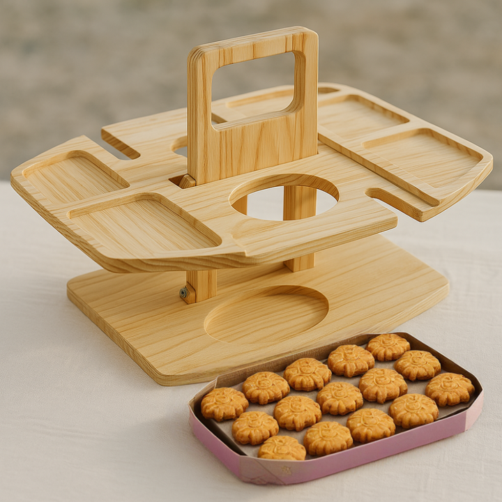 Opvouwbare houten wijntafel, draagbaar tuinmeubel met glazen- en flessenhouders. Perfect voor buiten snacks.