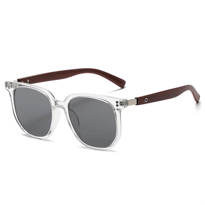 Accessoire: unisex zonnebril met gepolariseerde glazen en trendy houten accenten, UV-bescherming.