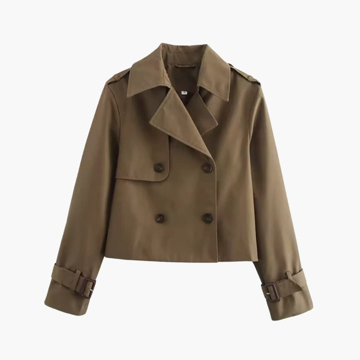 Modieuze cropped trenchcoat voor dames, ideaal als stijlvolle tussenjas. Tijdloze klassieke look.