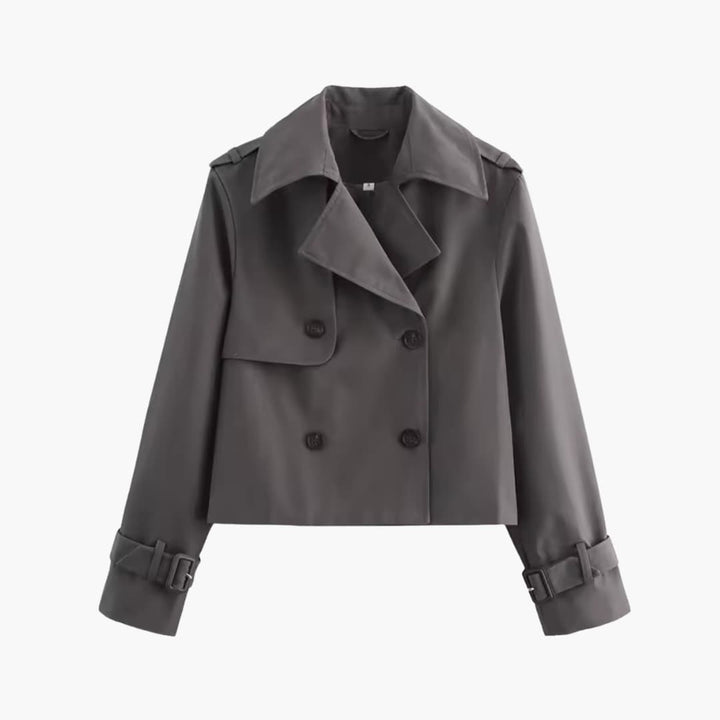Stijlvolle cropped damesjas: modieuze trenchcoat met elegante uitstraling. Ideaal als klassieke tussenjas.