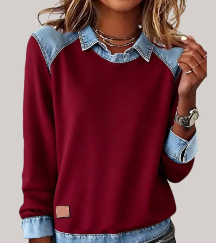 Veelzijdige dames trui met lange mouwen en stijlvolle contrastkraag, casual chic voor elke dag.