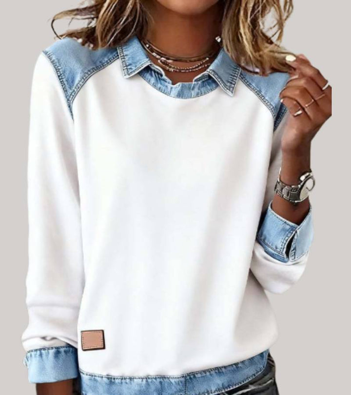 Casual chic dames trui met zachte stof en een distinctieve contrastkraag, lange mouwen.