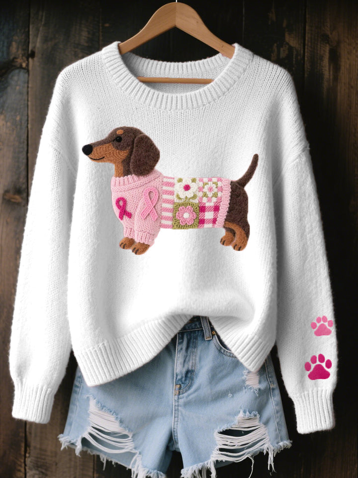 Casual dames trui met hondjesmotief en losse pasvorm. Perfect als comfortabele herfst- of wintertrui.