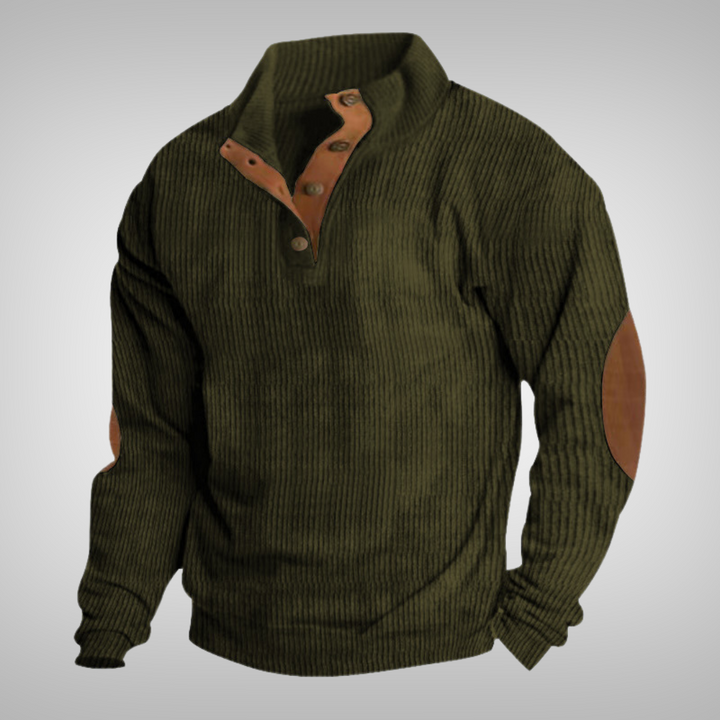 Comfortabele heren sweater met warme kraag en knopen. Ideale pullover voor casual én elegante winterkleding.