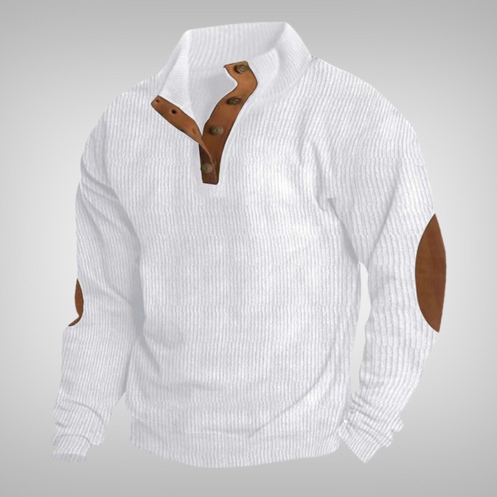 Moderne heren trui met warme, opstaande kraag en knopen. Comfortabele casual kleding, perfect voor herfst en winter.
