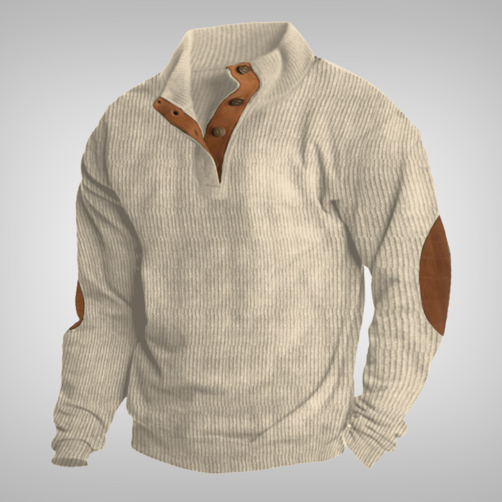 Gebreide heren sweater met kraag en knopen. Een warme en elegante pullover voor mannen, ideaal voor koudere dagen.