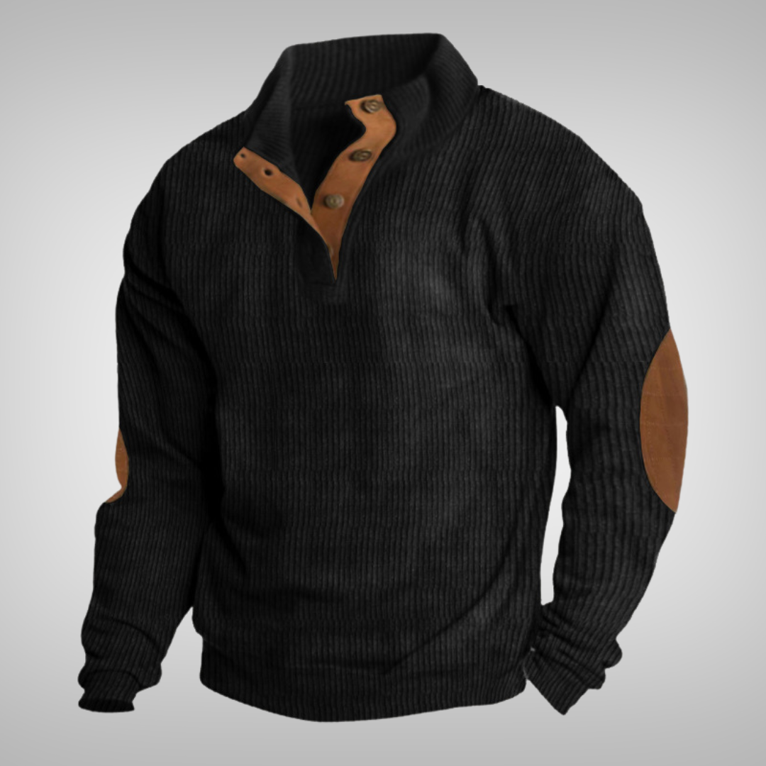 Heren trui met warme opstaande kraag en knopen. Comfortabel en stijlvol voor herfst en winter. Elegante mannenmode.