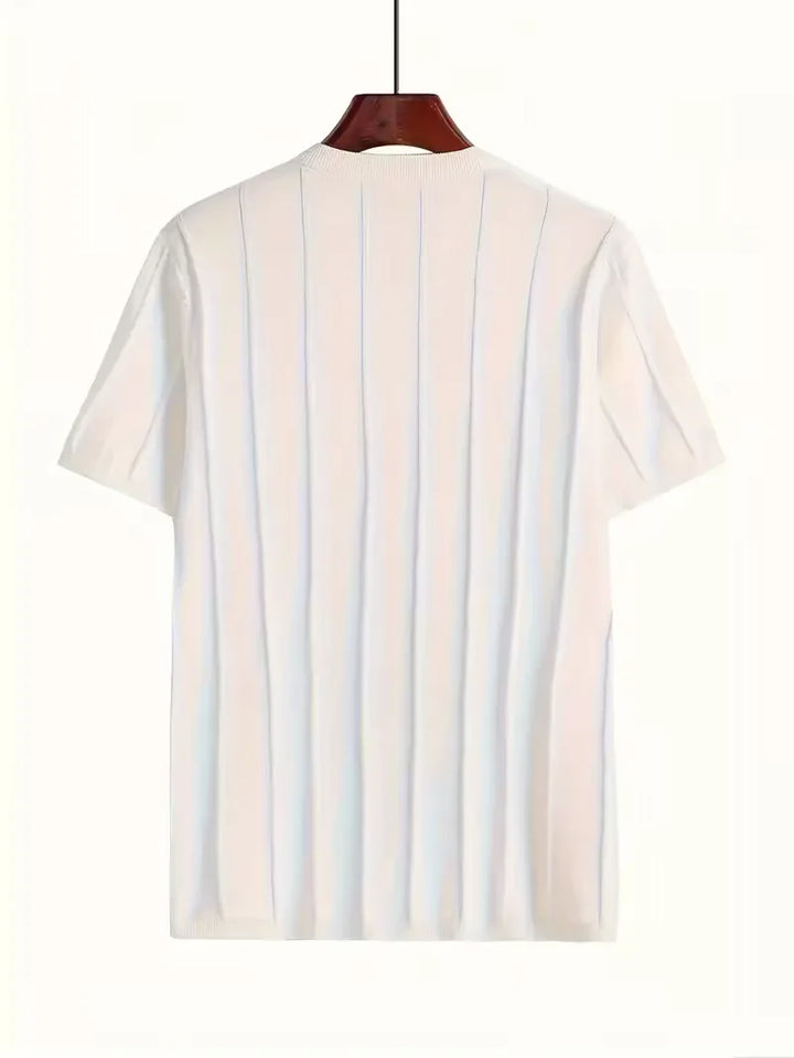 Lente mode: comfortabele heren trui korte mouwen met eigentijdse verticale ribbels, slim fit.