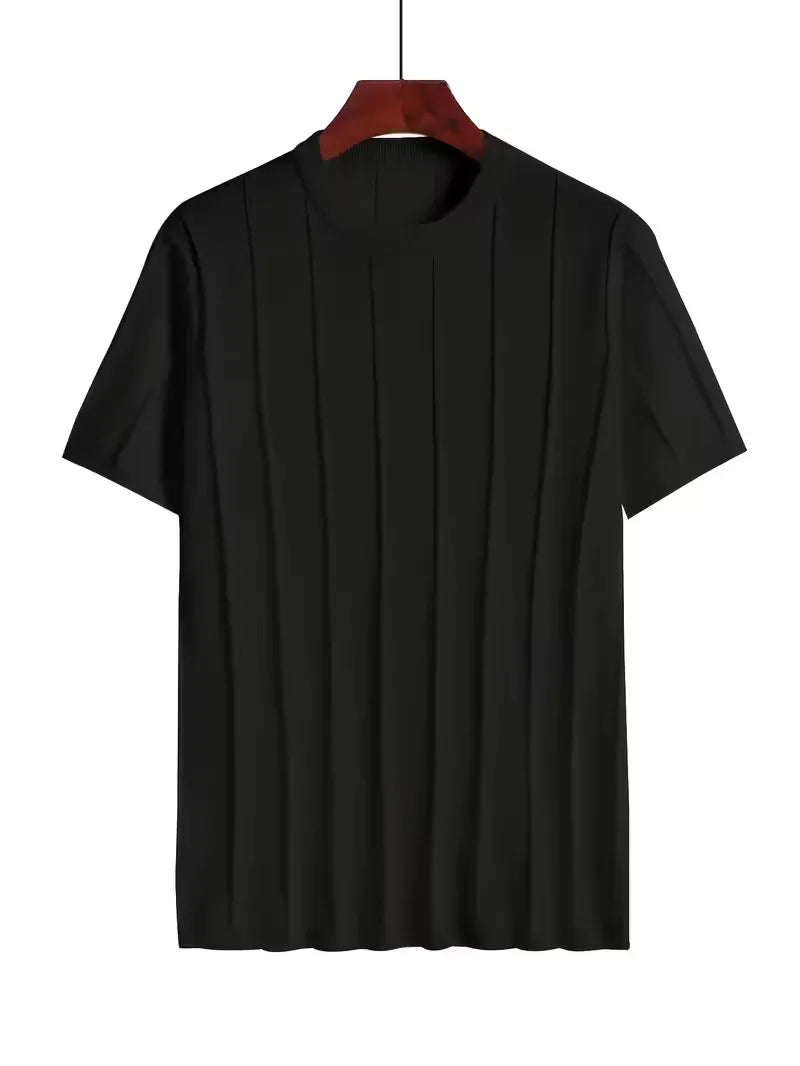 Smart casual heren trui korte mouwen, slim fit, met unieke verticale ribbels. Eigentijdse look.