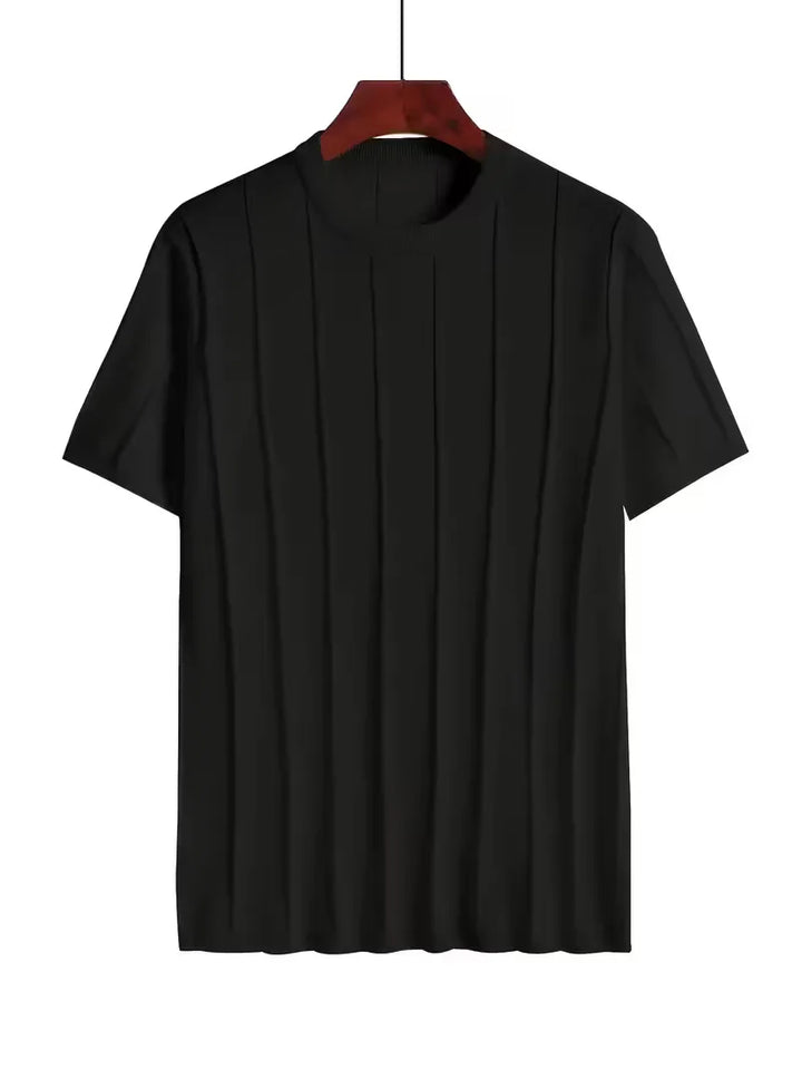 Smart casual heren trui korte mouwen, slim fit, met unieke verticale ribbels. Eigentijdse look.