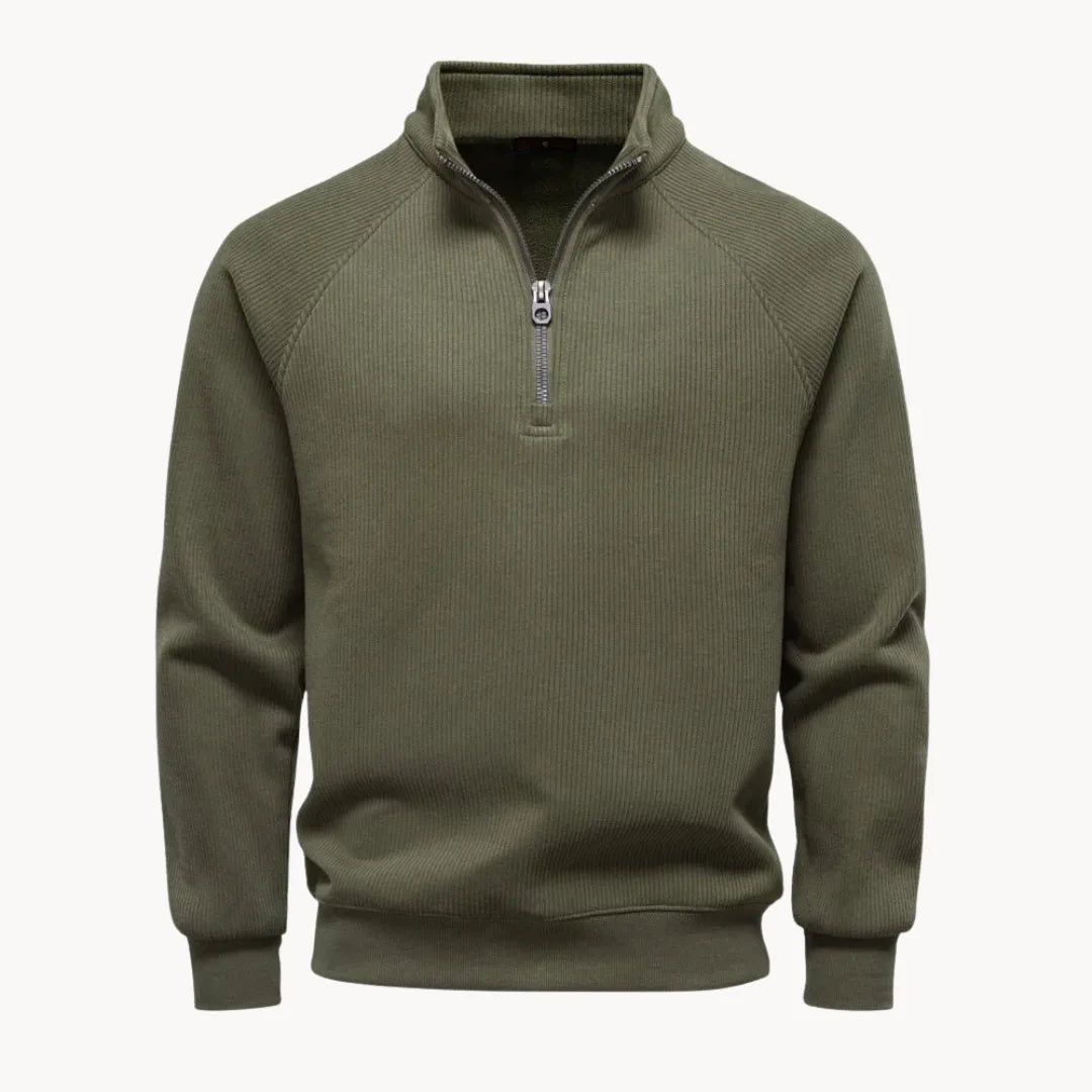 Heren trui met kwart rits en opstaande kraag in stijlvol marineblauw voor casual herfstlooks.