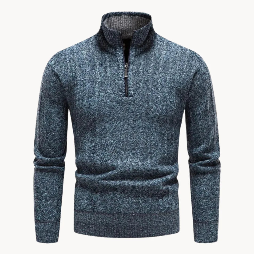 Comfortabele casual heren trui met kwart rits en opstaande kraag voor dagelijks gebruik in de winter.