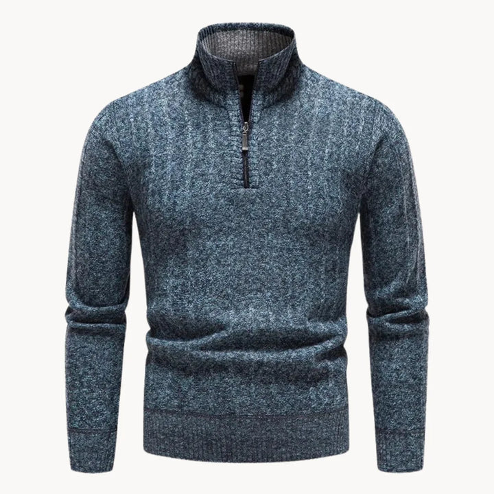 Comfortabele casual heren trui met kwart rits en opstaande kraag voor dagelijks gebruik in de winter.