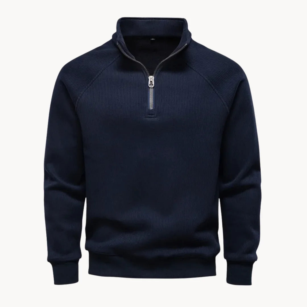 Stijlvolle heren trui met kwart rits, opstaande kraag, veelzijdig voor casual en semi-formele gelegenheden.