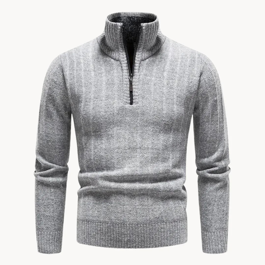 Heren trui met kwart rits en opstaande kraag, perfect voor herfst/winter casual look. Comfortabel knitwear.