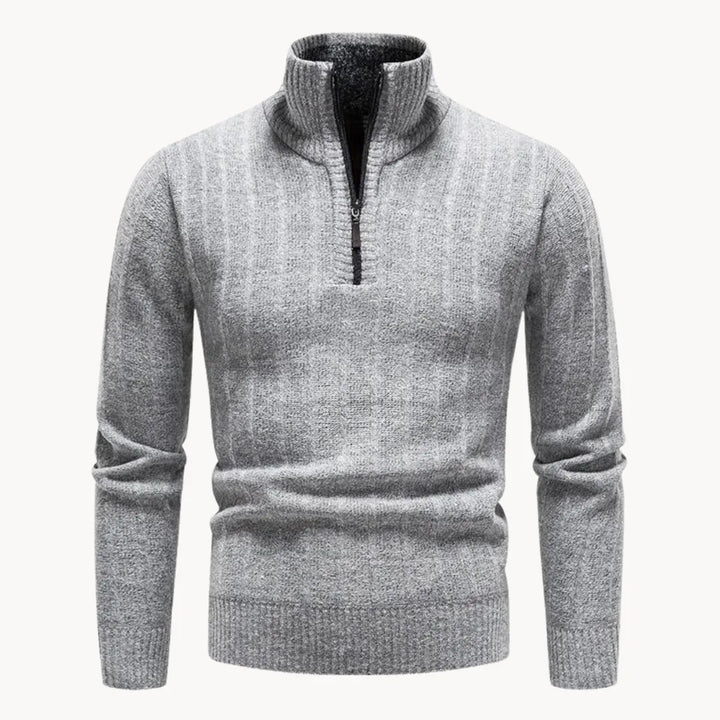Heren trui met kwart rits en opstaande kraag, perfect voor herfst/winter casual look. Comfortabel knitwear.