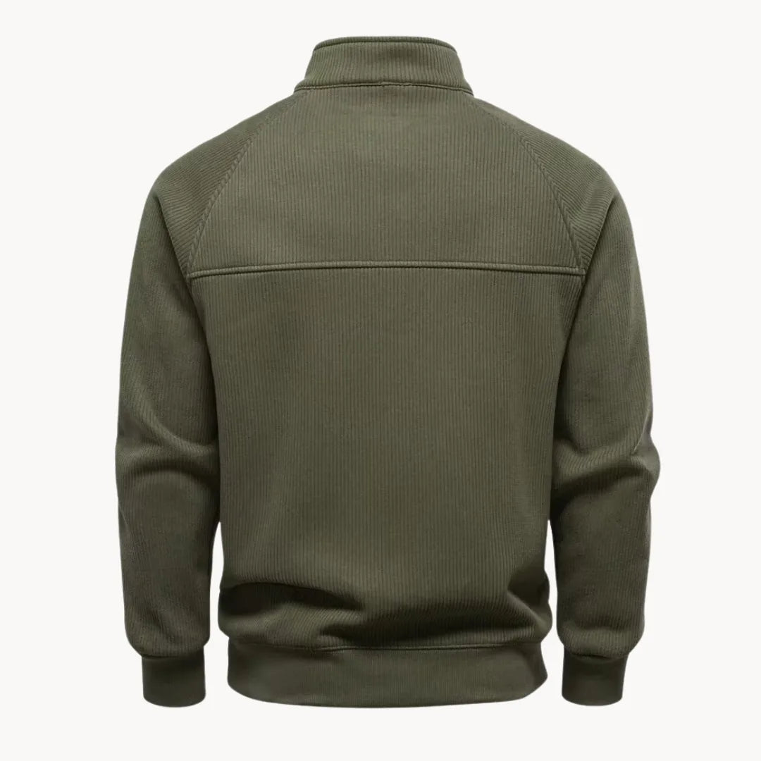 Comfortabele heren trui met ritssluiting, opstaande kraag, in klassiek zwart, ideaal voor de winter.