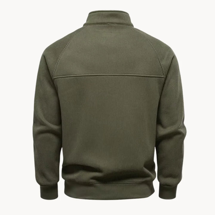Comfortabele heren trui met ritssluiting, opstaande kraag, in klassiek zwart, ideaal voor de winter.