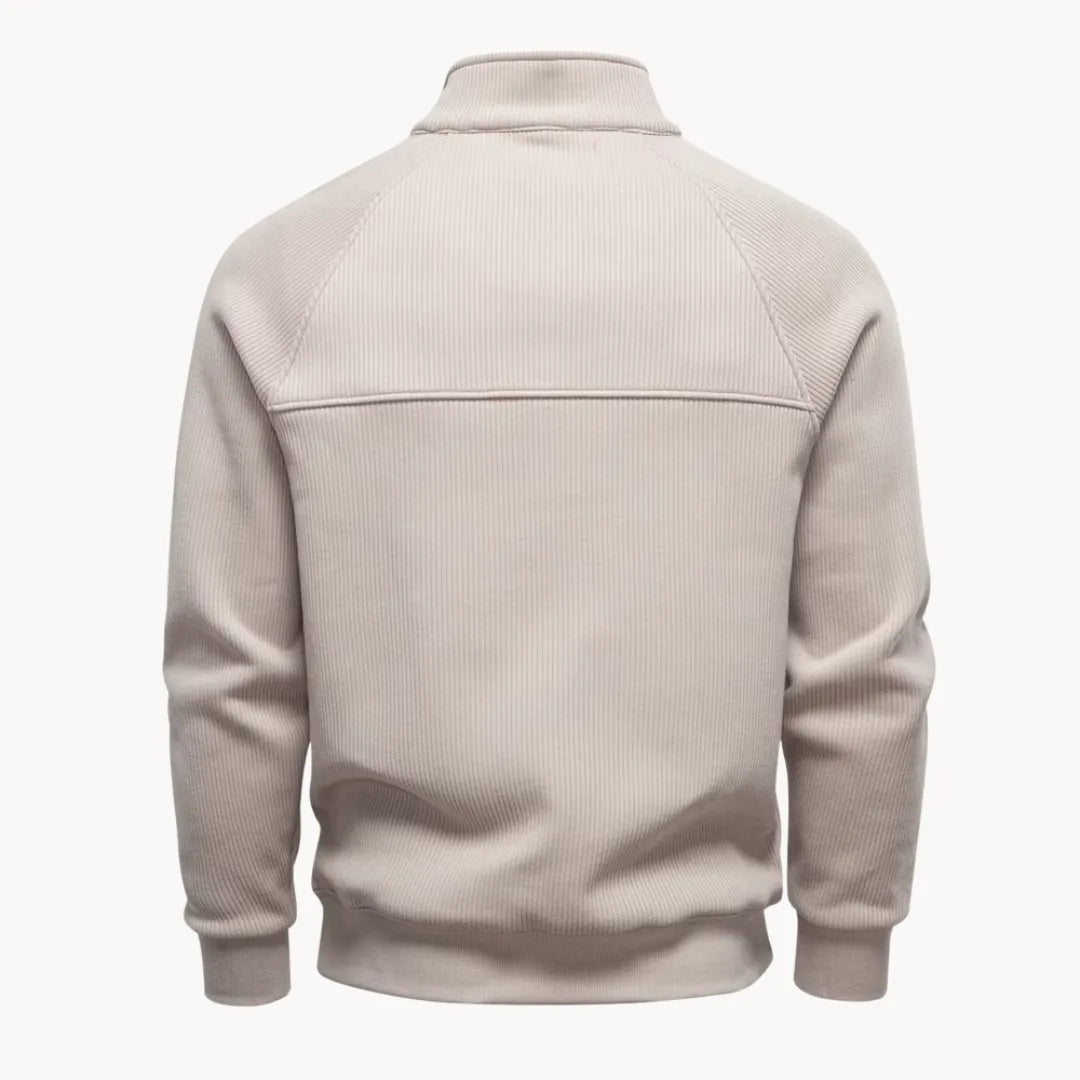 Heren trui met kwart rits, opstaande kraag, grijs, voor comfortabele, stijlvolle casual winterkleding.