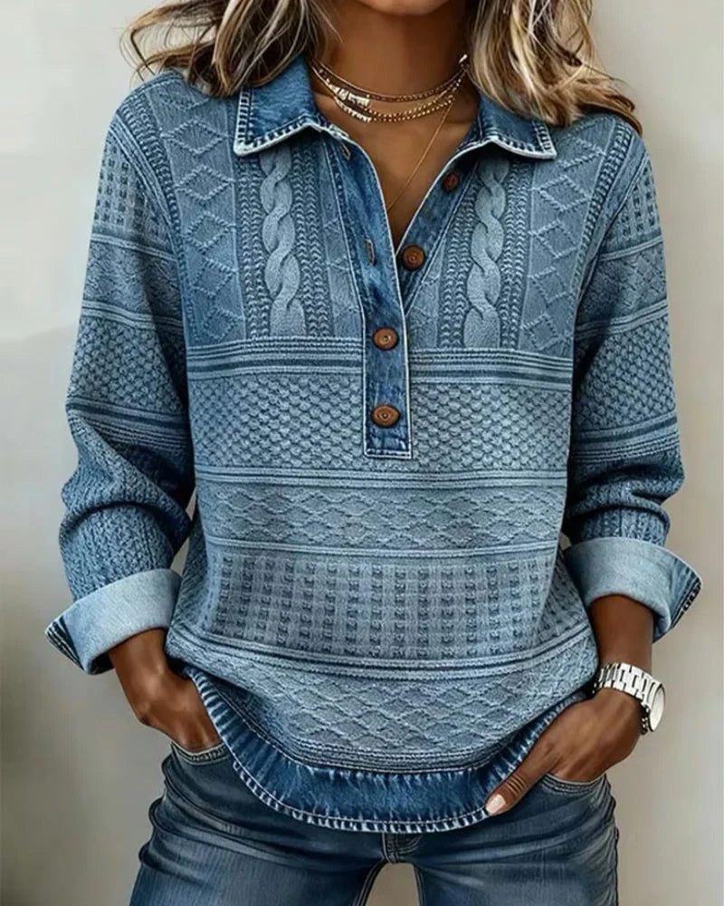 Stijlvolle dames trui met polokraag en uniek structuurdesign, perfect voor een casual chic look.