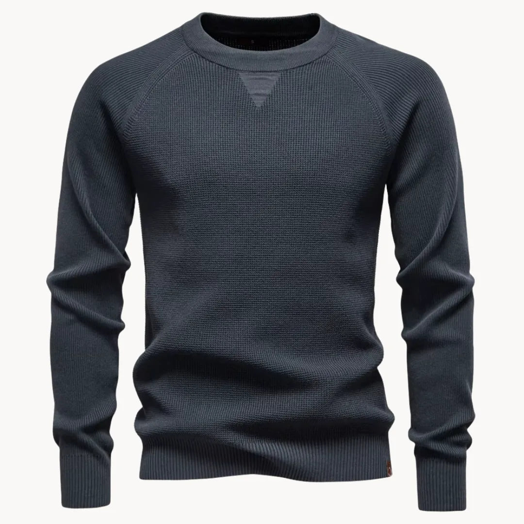Heren trui met ronde hals en raglanmouwen, stijlvol blauw voor najaar & winter casual kleding.