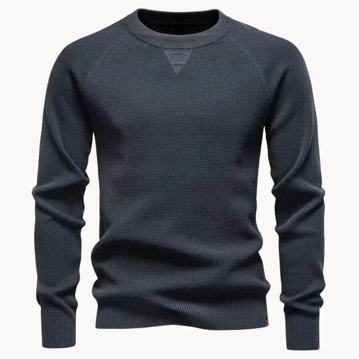 Heren trui met ronde hals en raglanmouwen, stijlvol blauw voor najaar & winter casual kleding.
